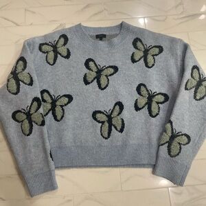 Debut Light Blue Crop Sweater with Butterflies. Size M/L.
